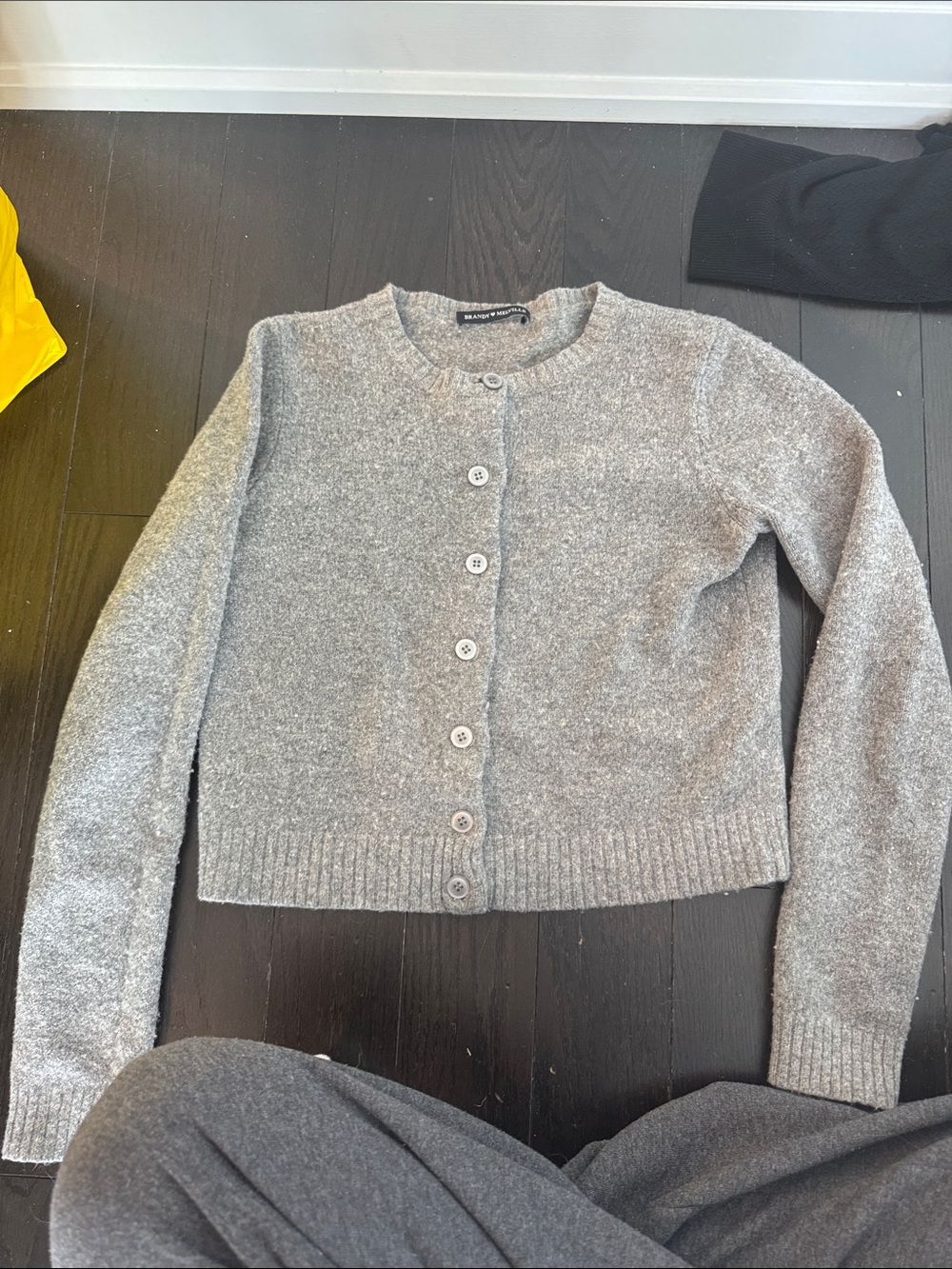 Brandy Melville Heather Gray Button-Front Crewneck Cropped Cardigan